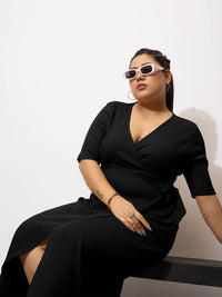 SASSAFRAS Curve Plus Size Wrap Bodycon Midi Dress