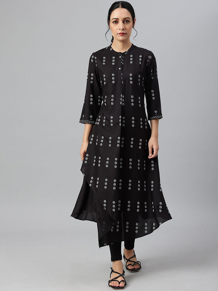 W Women Black Geometric Printed  Kurta