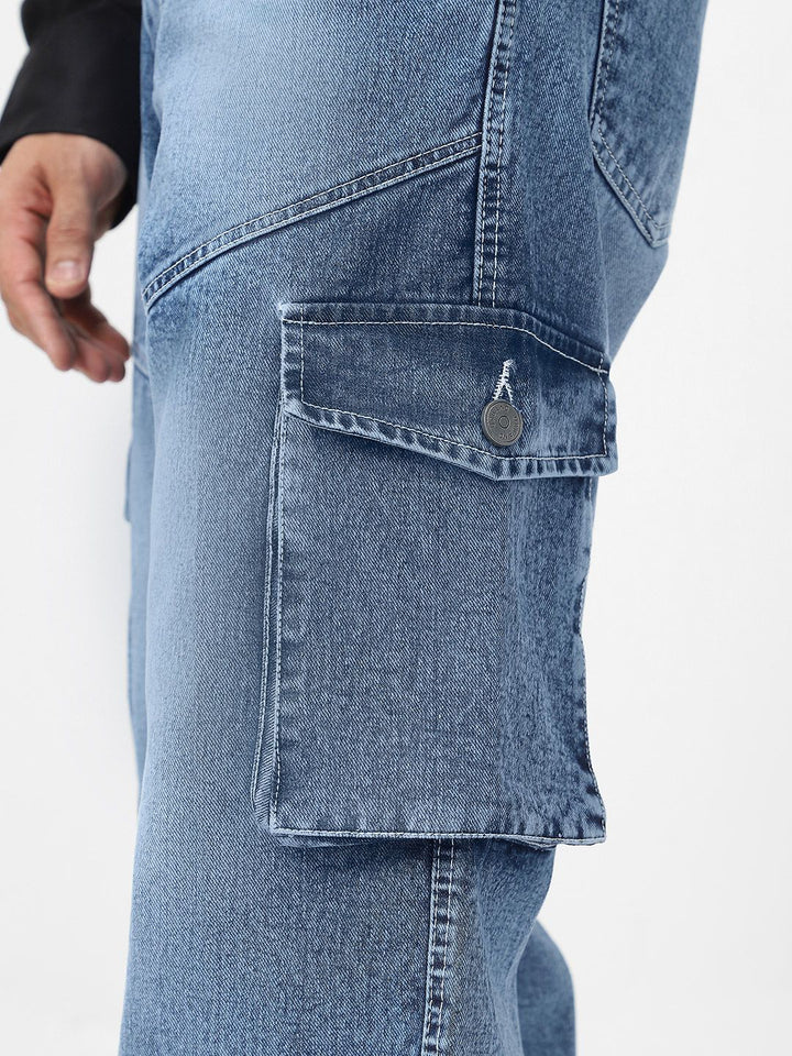 Urbano Fashion Men Loose Heavy Fade Loose Fit Cargo Jeans With 7 Pockets Non-Stretchable