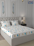 URBAN SPACE White & Blue 144 TC Cotton Queen Bedsheet with 2 Pillow Covers