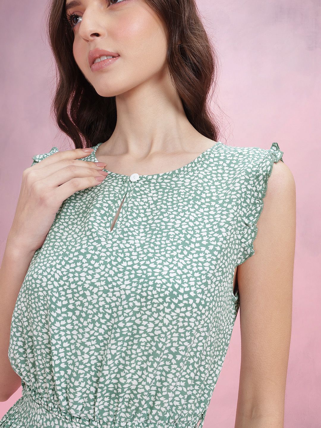 DressBerry Floral Print Ruffle Detail A-Line Dress