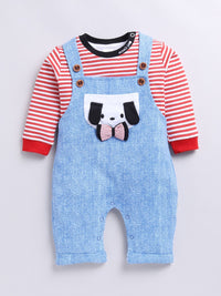 Moms Love Infant Boys Pure Cotton Dungaree With Striped T-shirt