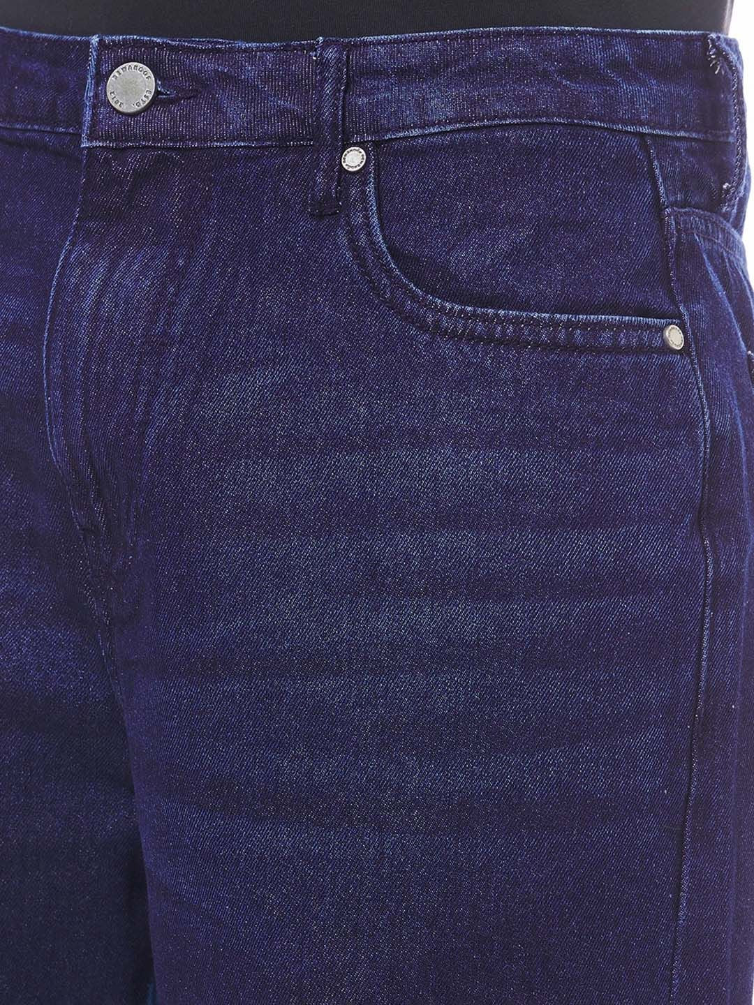 Bewakoof Men's Indigo Blue Baggy Distressed Mid-Rise Jeans