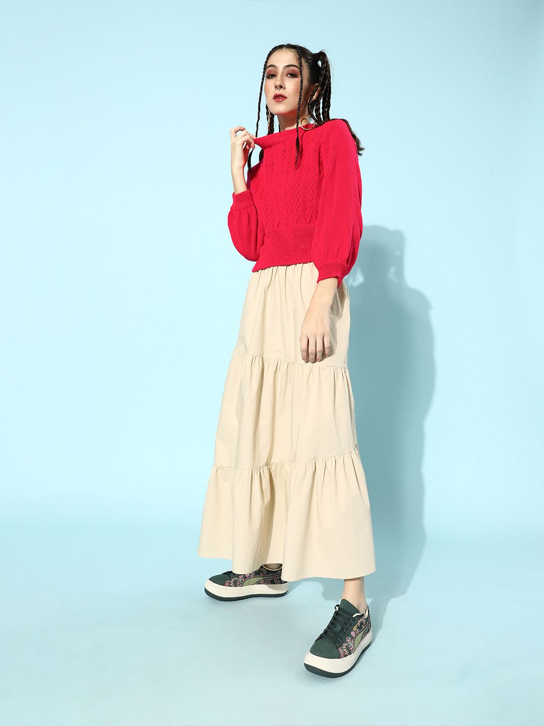 STREET 9 Women Fuchsia Crop Acrylic Pullover