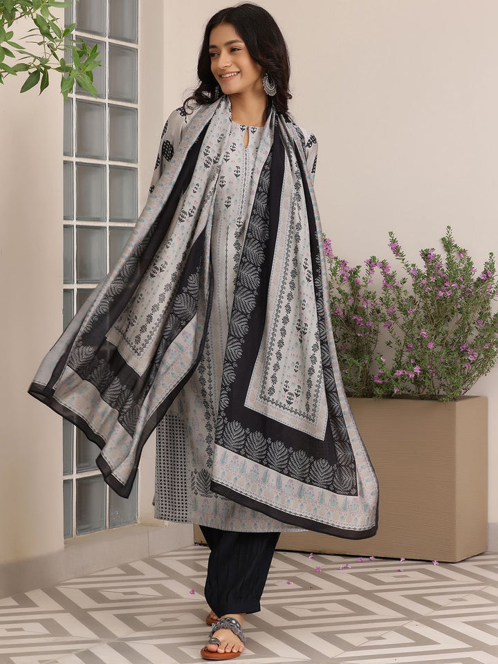 Libas Floral Printed Straight Kurta with Salwar & Dupatta