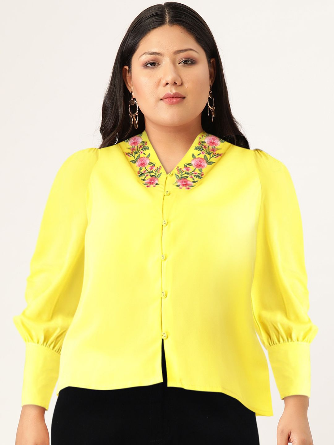 DressBerry Yellow Embroidered Detail Regular Top