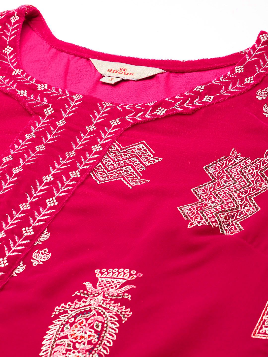 Anouk Women Tyohar Collection Ethnic Motifs Printed Thread Work Velvet Finish A-Line Kurta