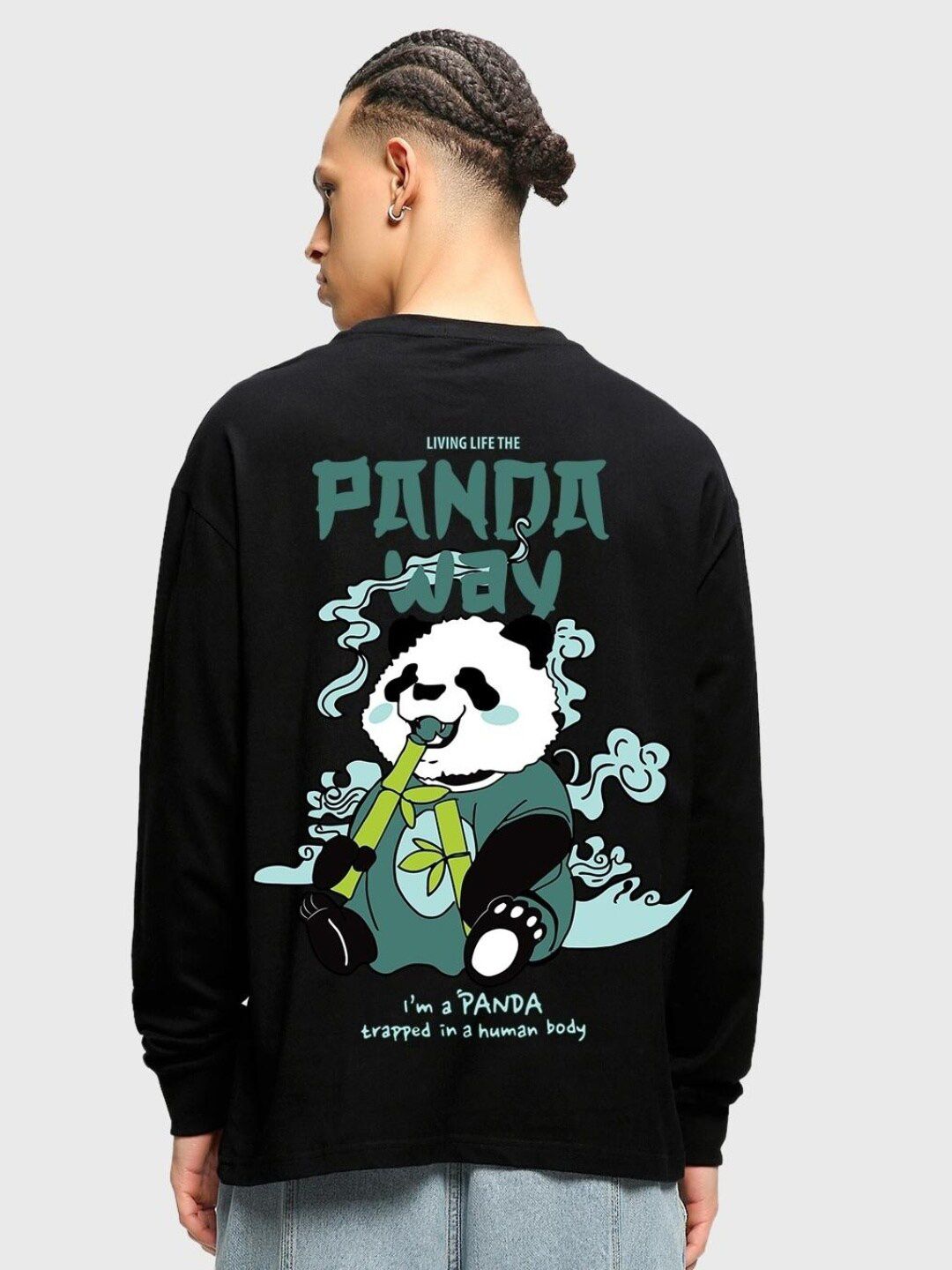 Bewakoof Black Panda Printed Pure Cotton Oversize Fit T-shirt