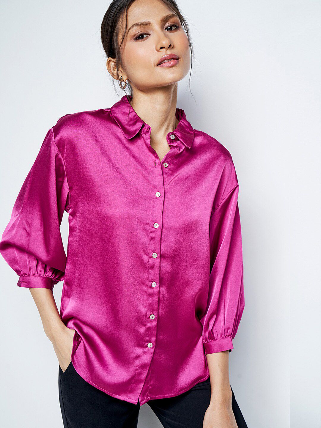 AND Puff Sleeves Shirt Style Top