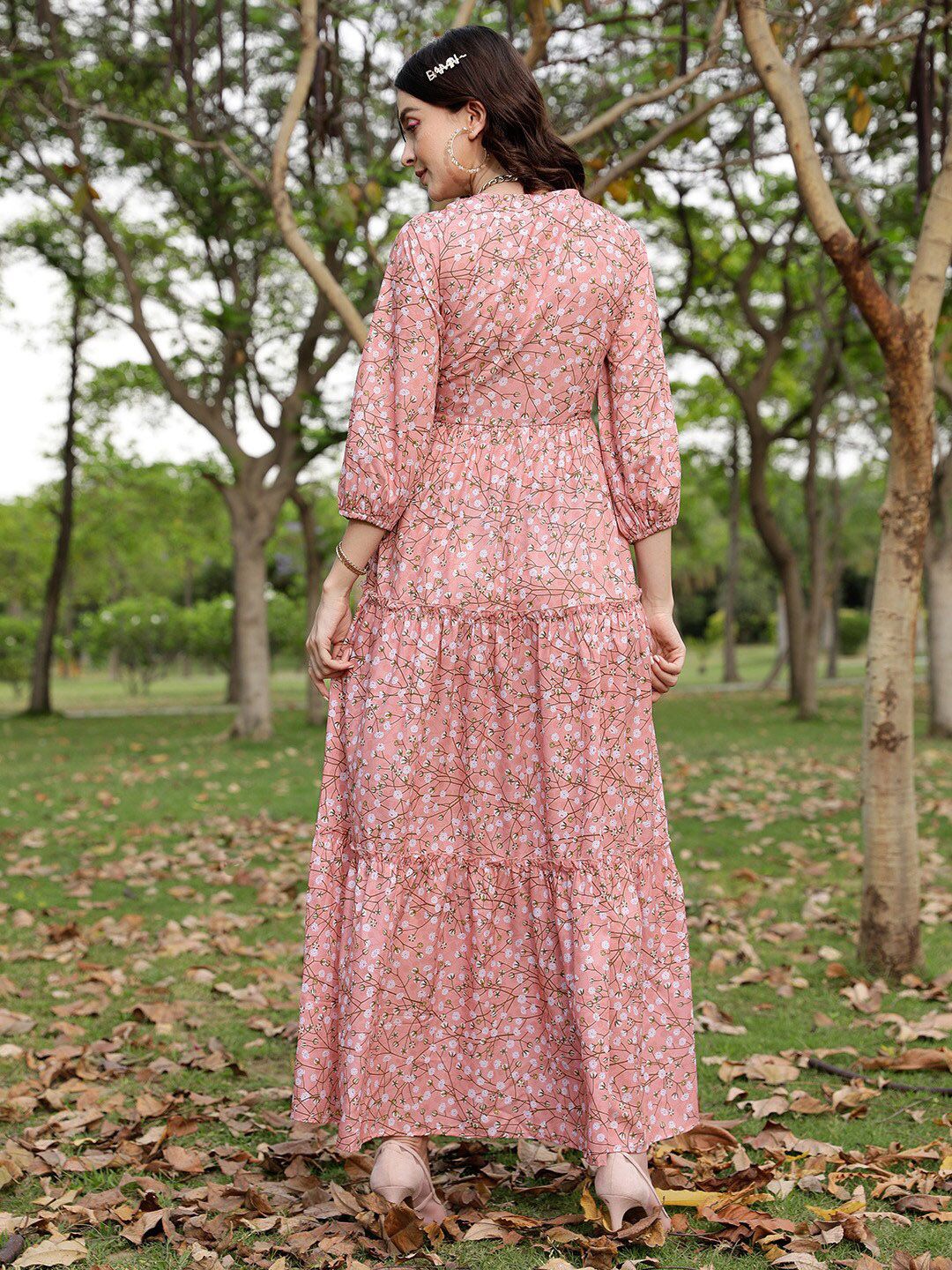 STREET 9 Floral Printed Puff Sleeve Maxi Dress