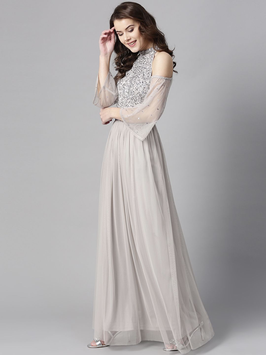 STREET 9 Grey Maxi Dress with Sequinned Detail
