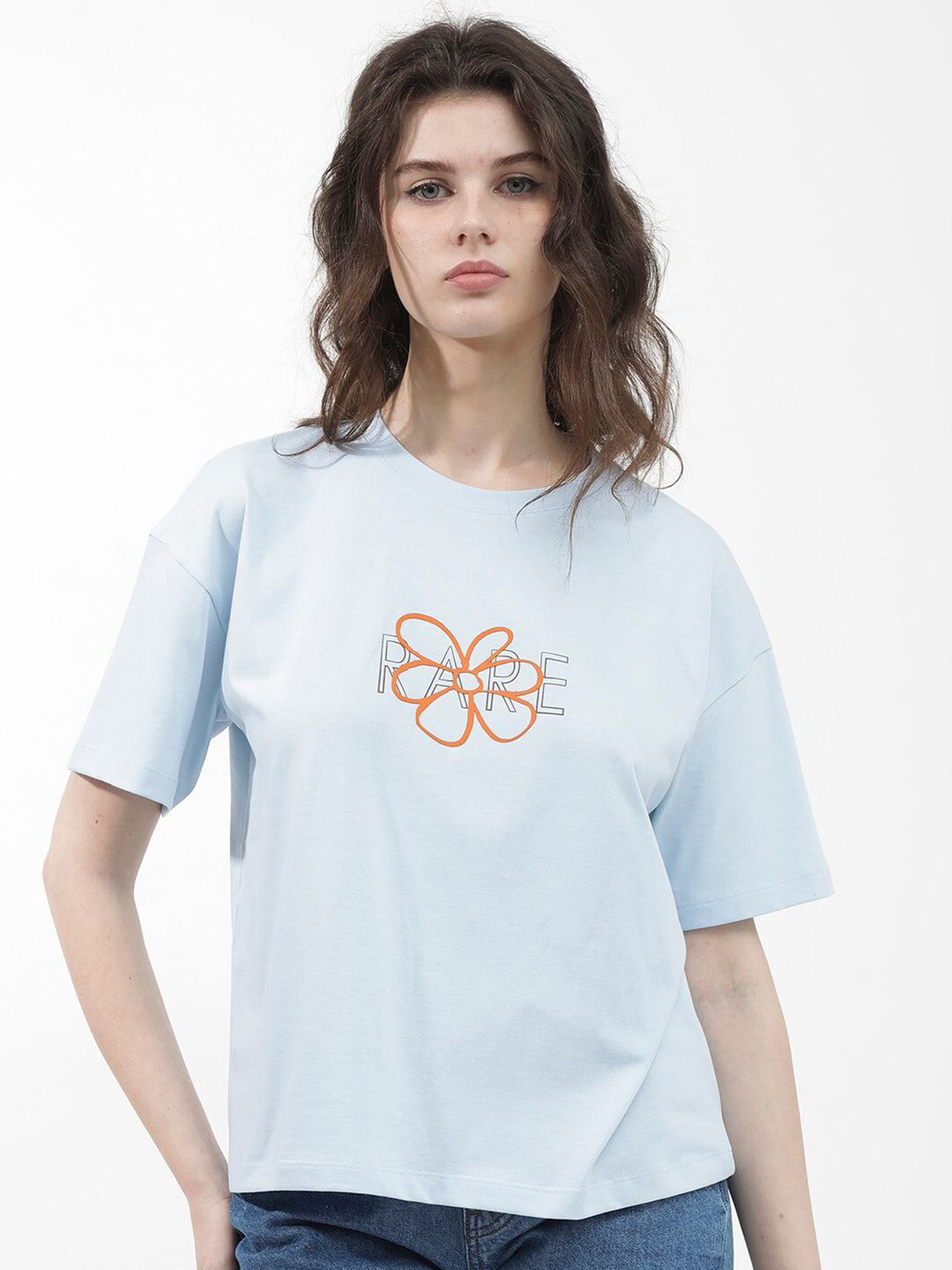 RAREISM Round Neck Drop-Shoulder Sleeves Cotton Boxy T-shirt