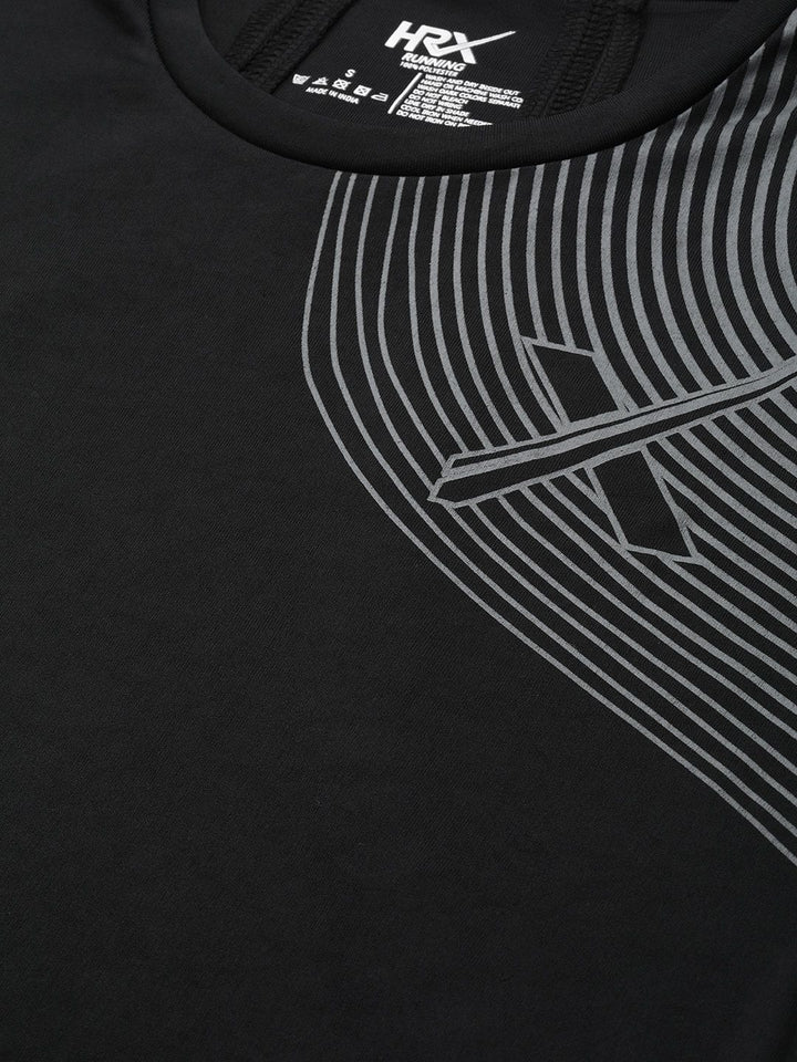 HRX By Hrithik Roshan Women Jet Black Printed Rapid-Dry Antimicrobial Running Tshirt