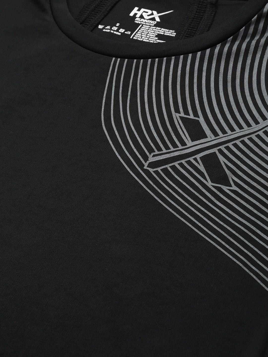 HRX By Hrithik Roshan Women Jet Black Printed Rapid-Dry Antimicrobial Running Tshirt