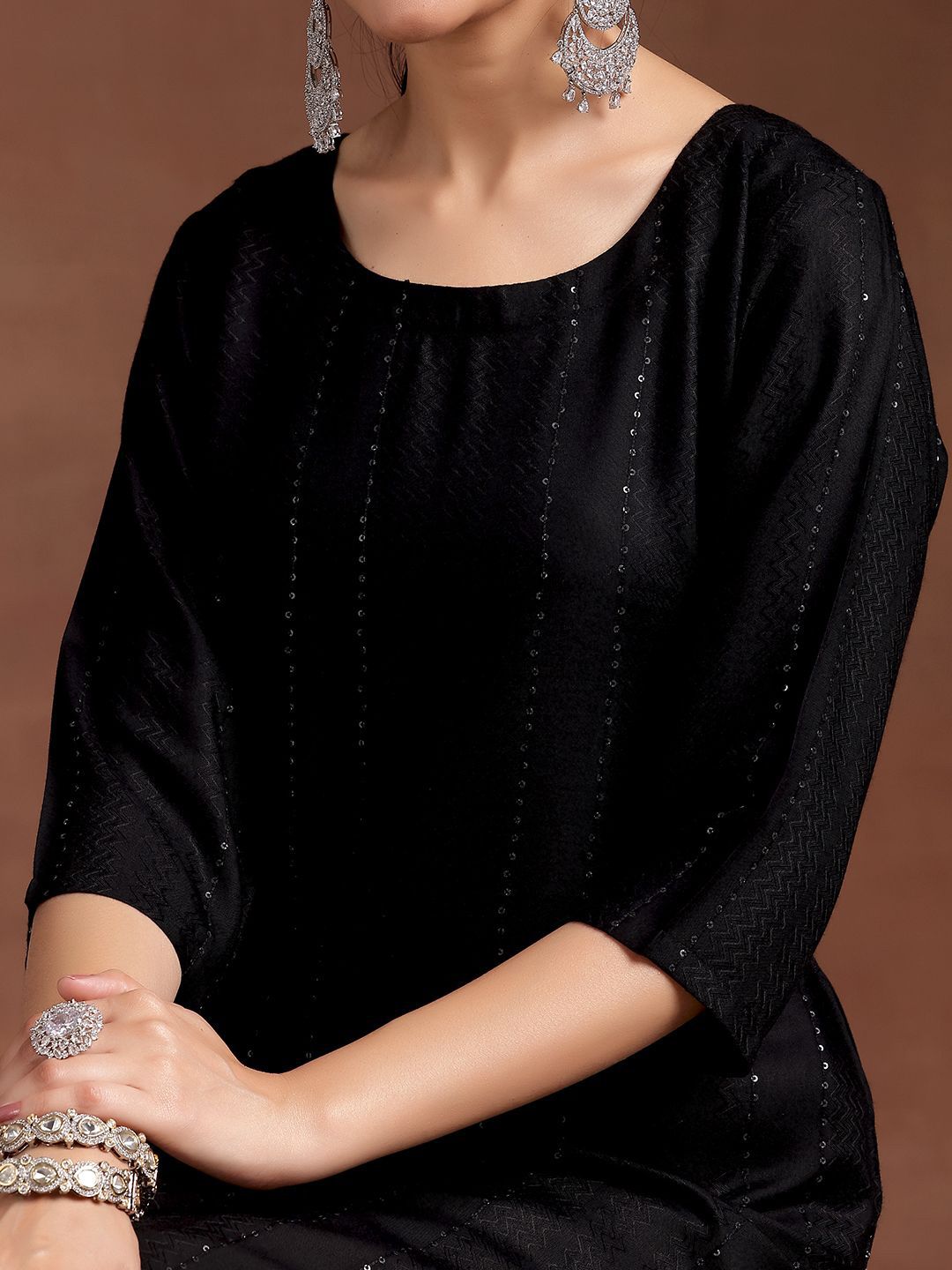 Libas Geometric Woven Design Sequinned Straight Kurta