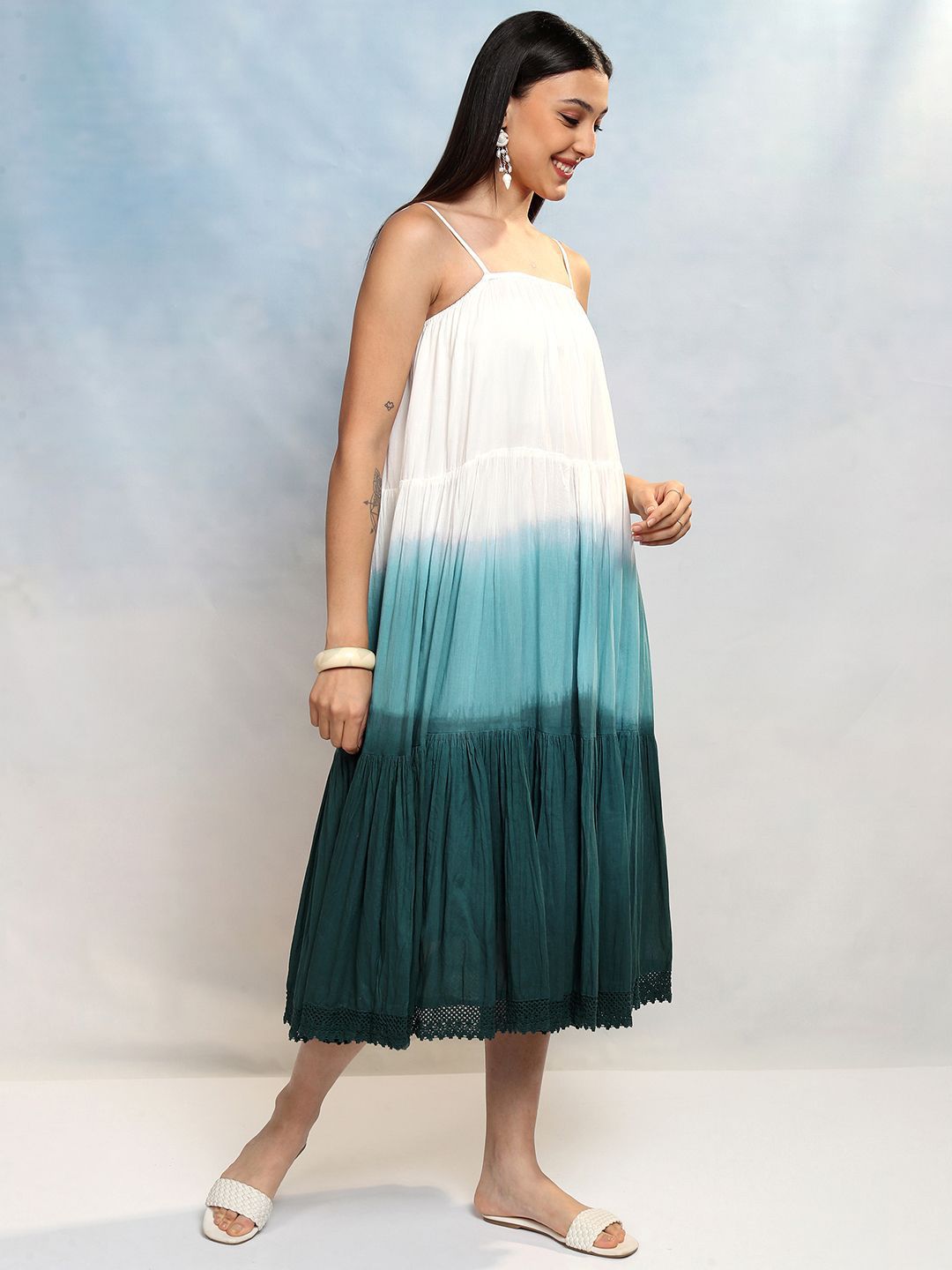 Vishudh Tie and Dye Dyed A-Line Midi Holi Dress