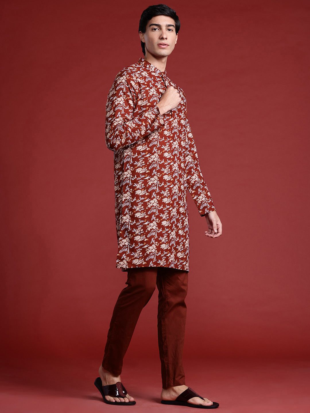 Anouk Floral Printed Pure Cotton Kurta with Trousers