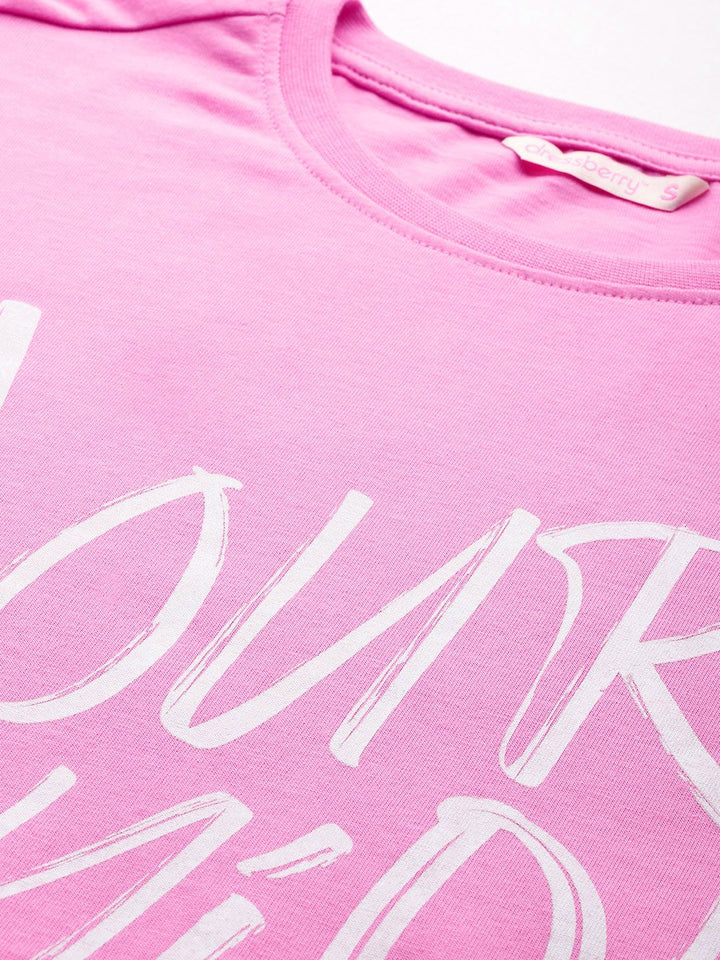 DressBerry Women Typography Printed Drop-Shoulder Sleeves Pure Cotton T-shirt