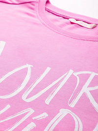 DressBerry Women Typography Printed Drop-Shoulder Sleeves Pure Cotton T-shirt