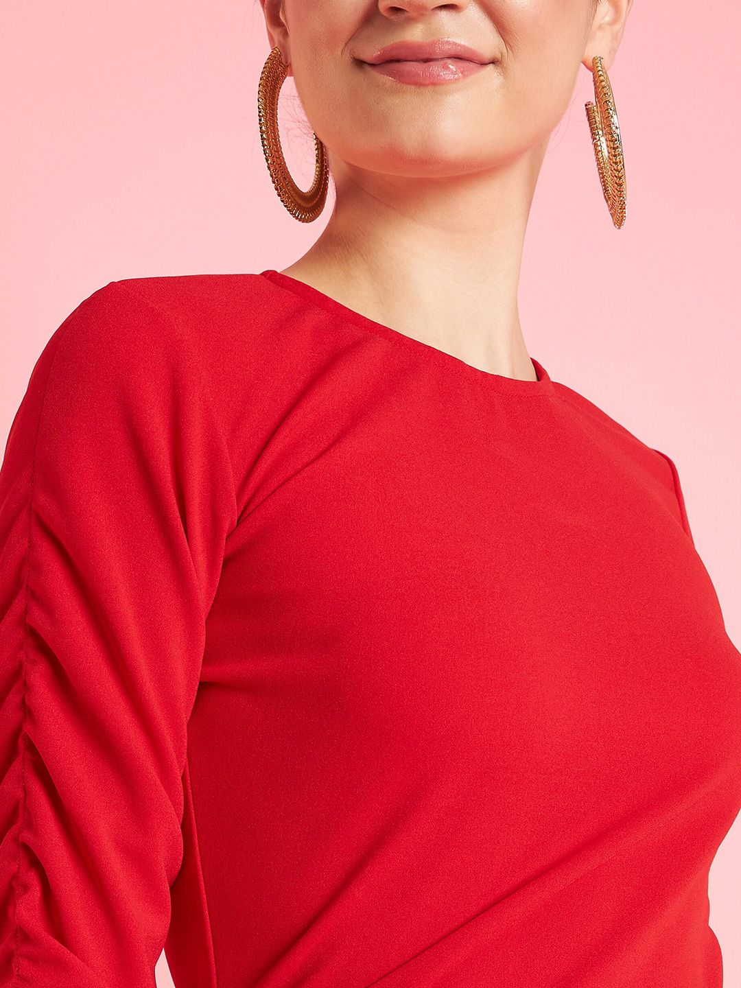 Antheaa Red Bodycon Midi Dress