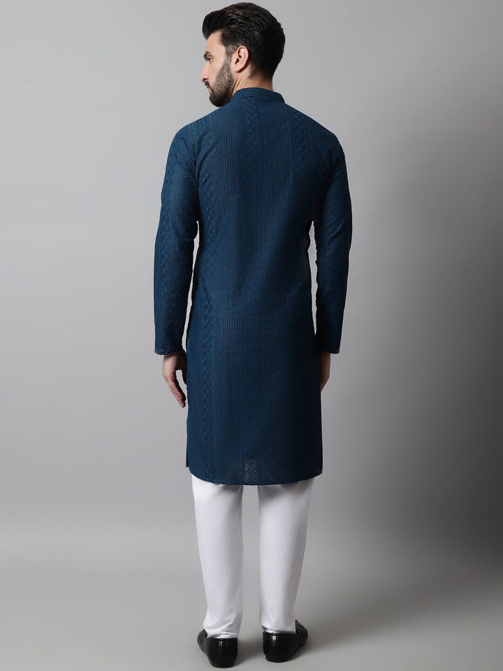 Jompers Mandarin Collar Embroidered Regular Chikankari Pure Cotton Kurta with Churidar