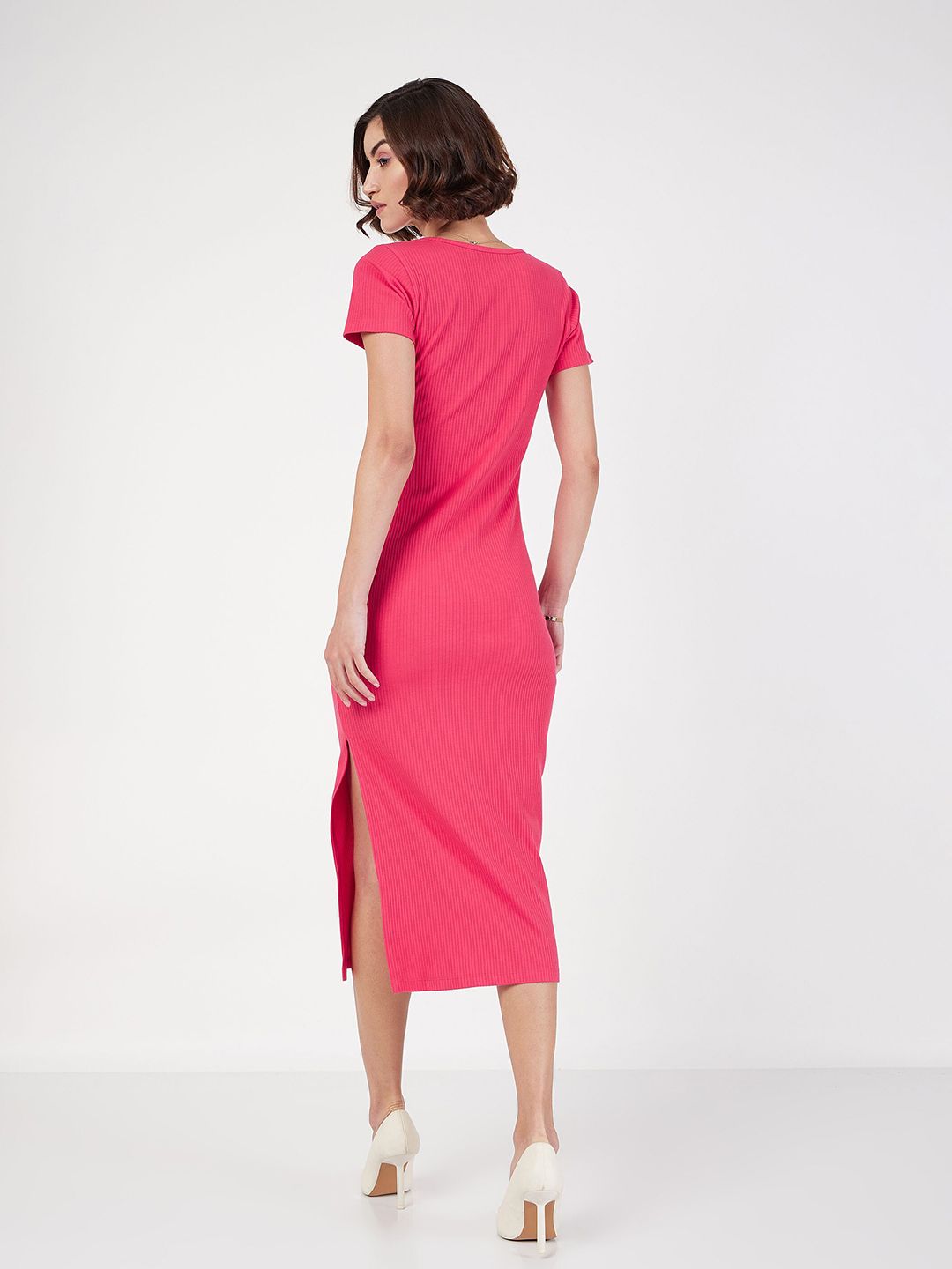 SASSAFRAS Square Neck Knitted Sheath Midi Dress