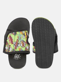 YK Kids Green & Black Printed Slip-On Flip-Flops