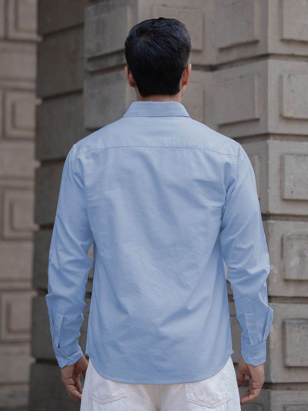 Powerlook Lelaki Pepejal Cotton Cotton Casual Shirt