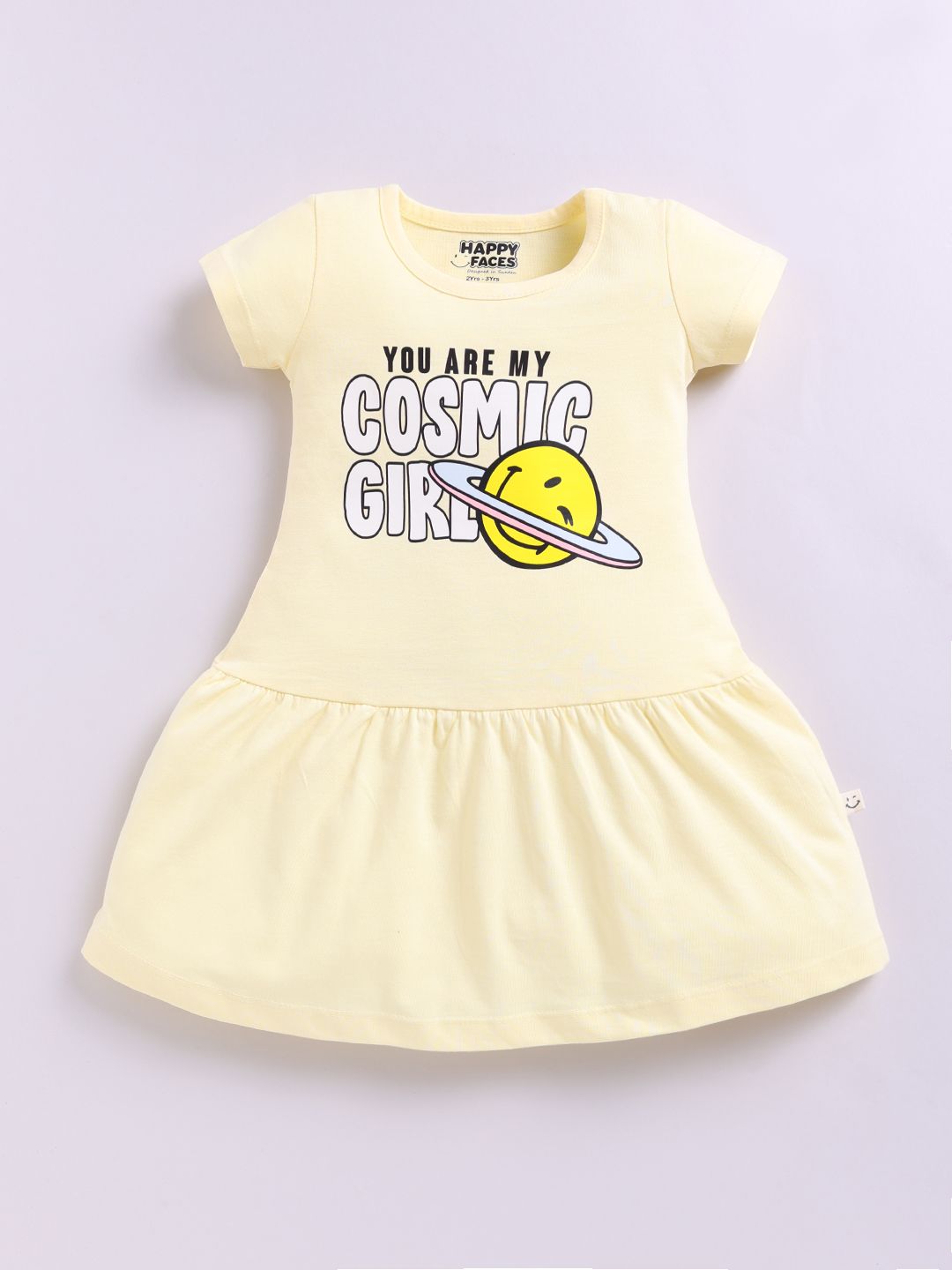 Happy Faces Girls Smiley Print Pure Cotton Fit & Flare Dress