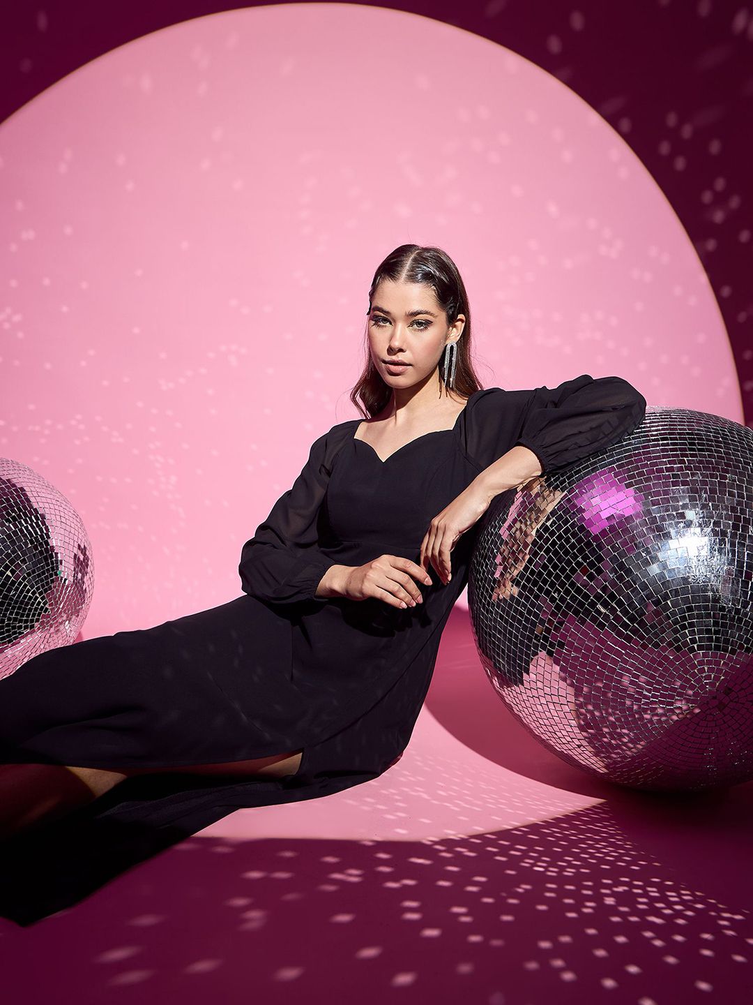 Berrylush Women Bishop Sleeve A-Line Maxi Dress