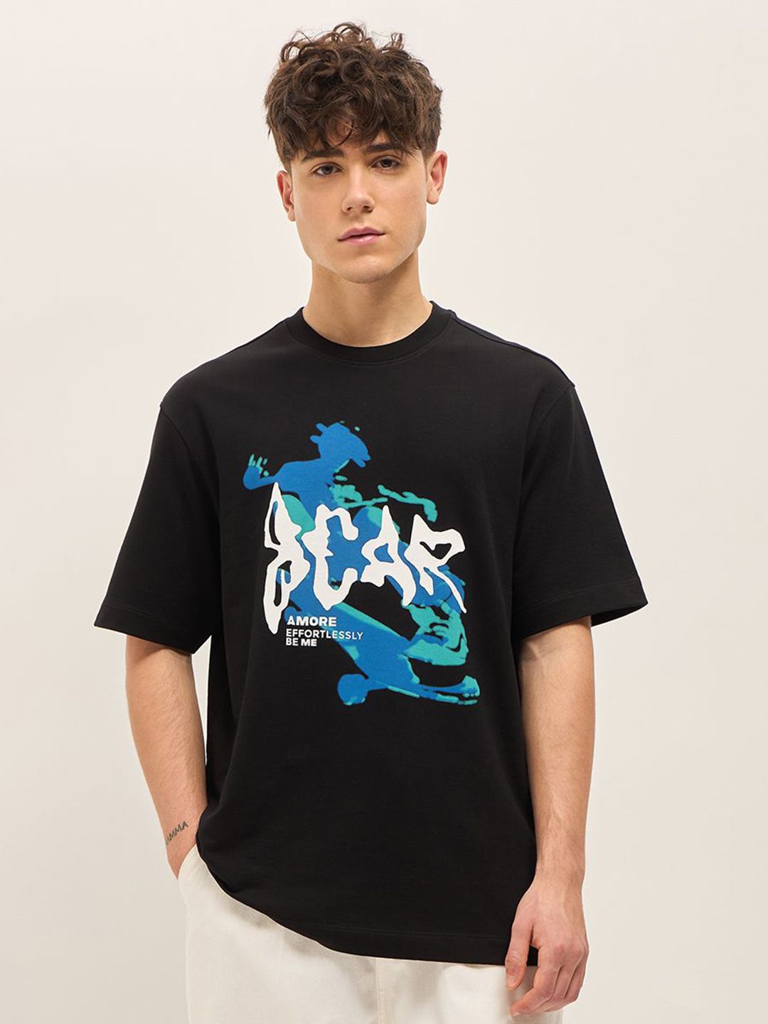 THE BEAR HOUSE Abstract Printed Drop Shoulder Sleeves Cotton Oversized T-Shirt