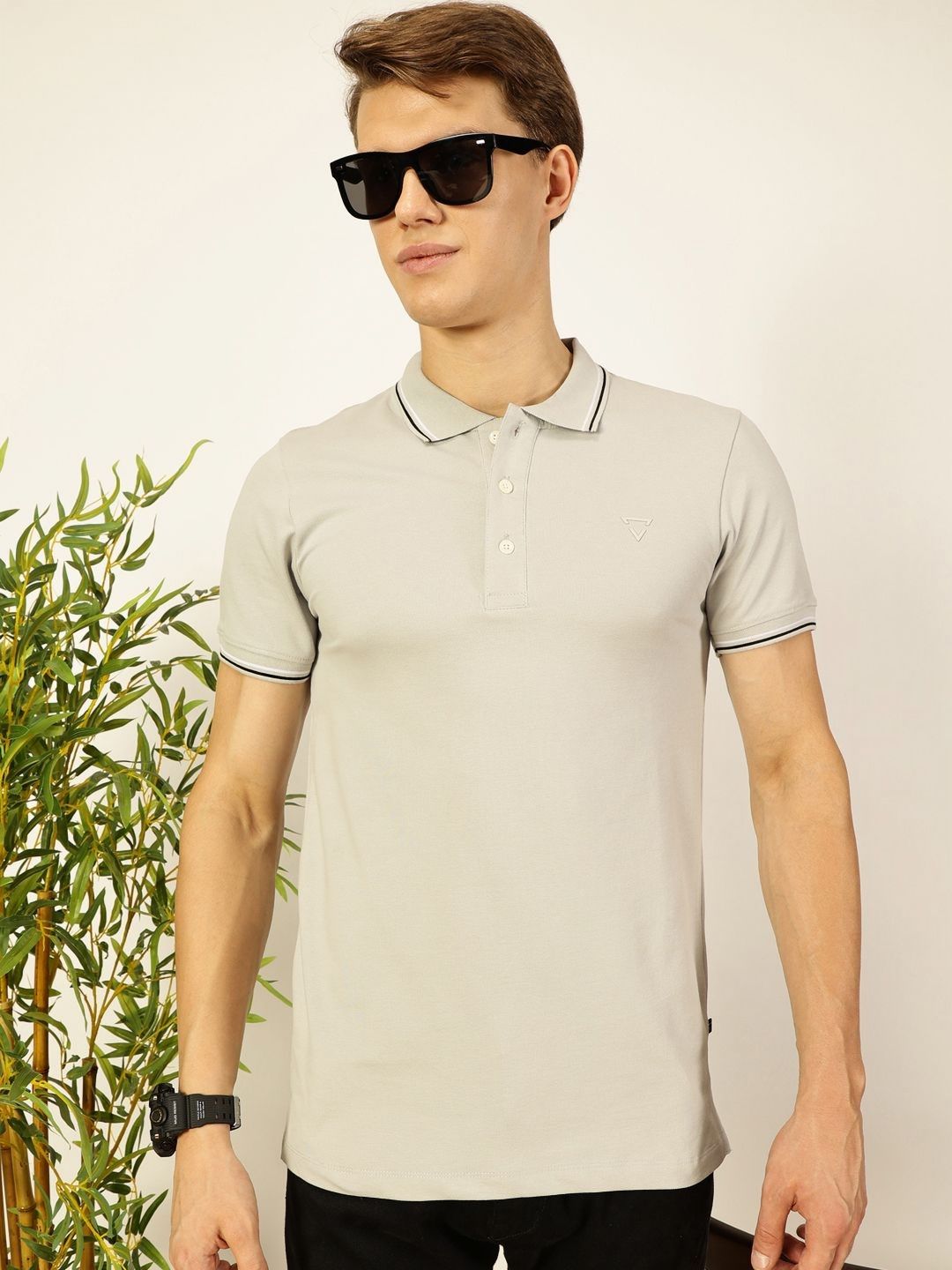 Thomas Scott Men Solid Polo Collar Cotton T-shirt