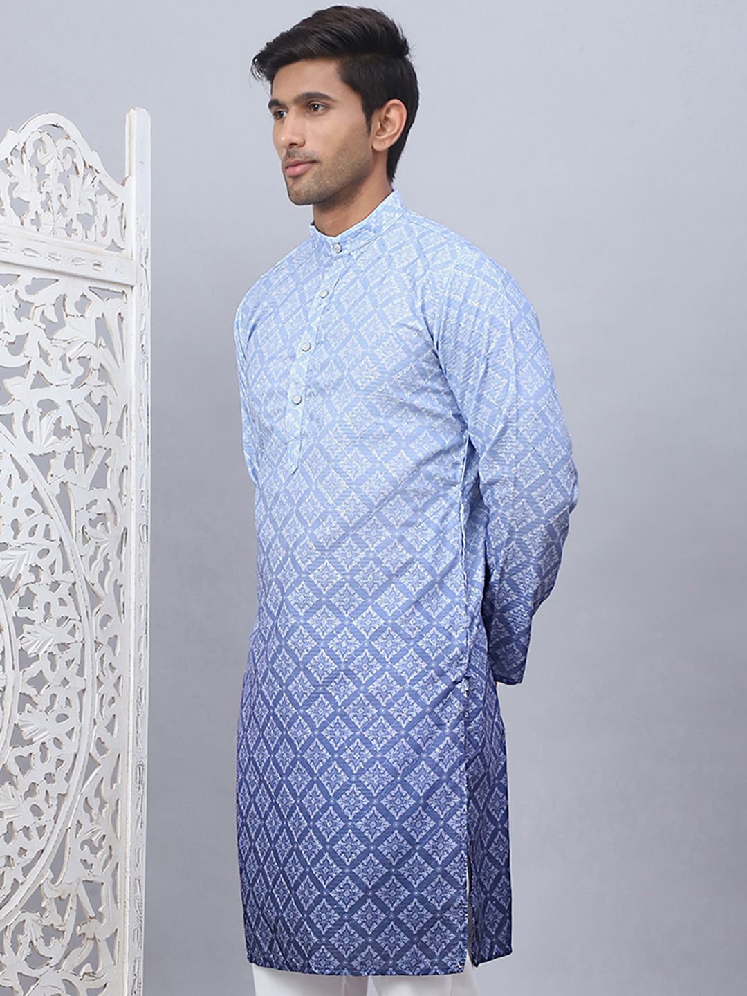 Jompers Ethnic Motifs Printed Mandarin Collar Straight Kurta