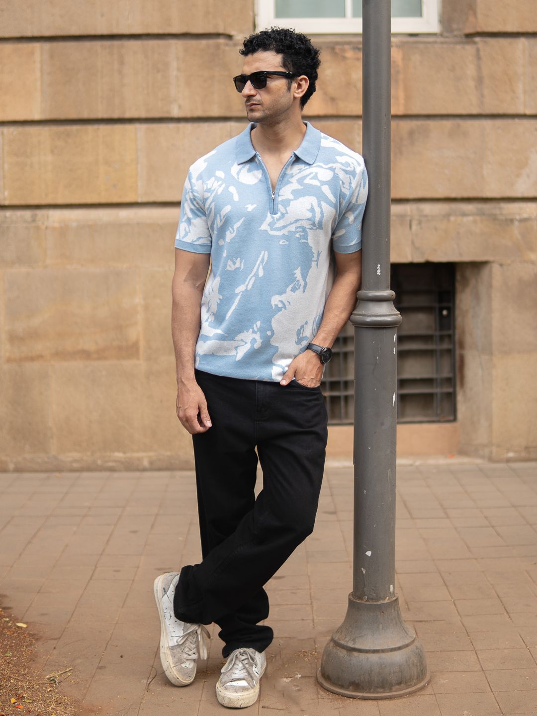 Powerlook Abstract Printed Polo Collar Pure Cotton T-shirt