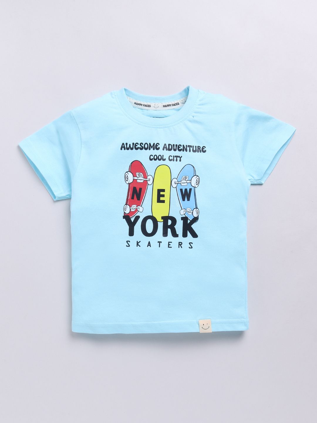 Happy Faces Boys Pure Cotton Typography & Graphic Printed T-shirt