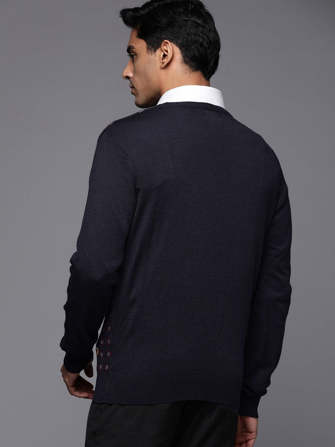 Raymond Men Navy Blue Geometric Pullover