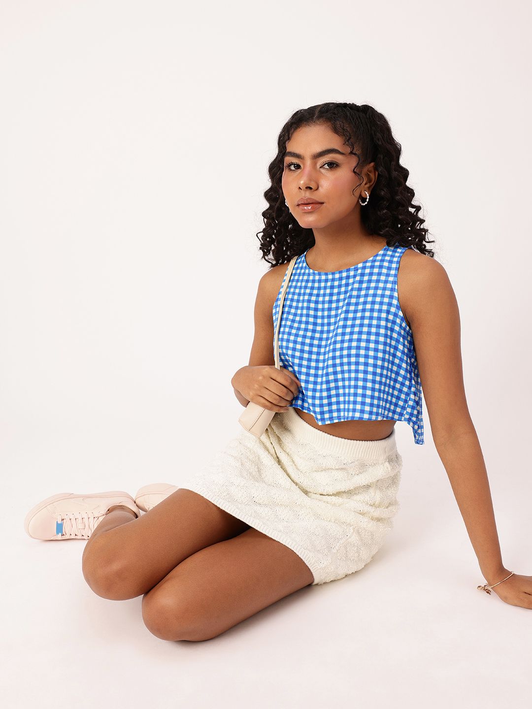 DressBerry Fresh & Fiery Checked Slit Back Crop Top