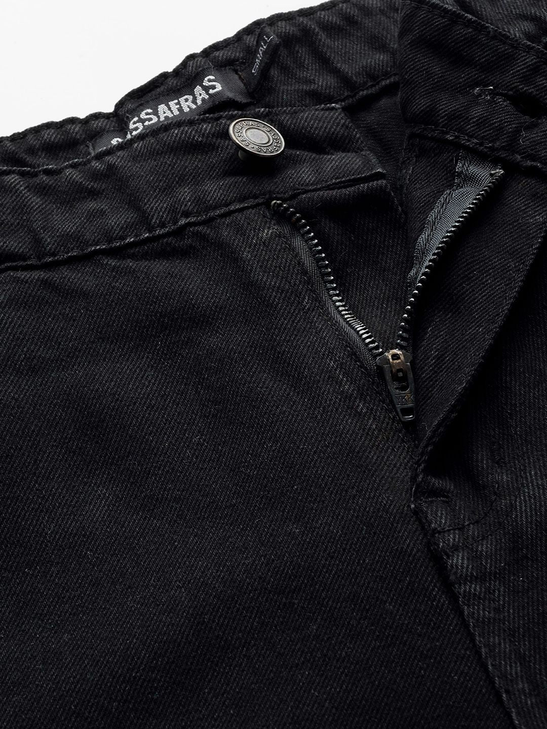 SASSAFRAS Women Black Flared High-Rise Cotton Chain Slit Jeans