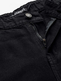 SASSAFRAS Women Black Flared High-Rise Cotton Chain Slit Jeans