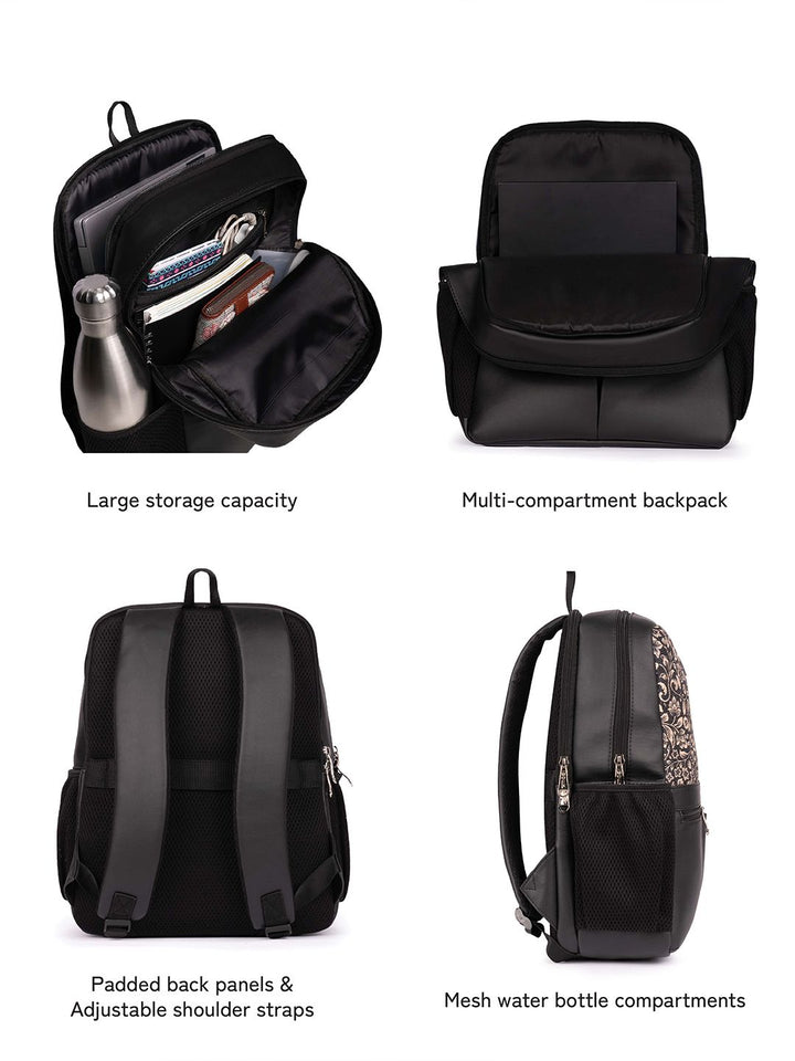 ZOUK Women Floral Printed Vegan Leather Backpack With Compression Straps-Up to 16 inch