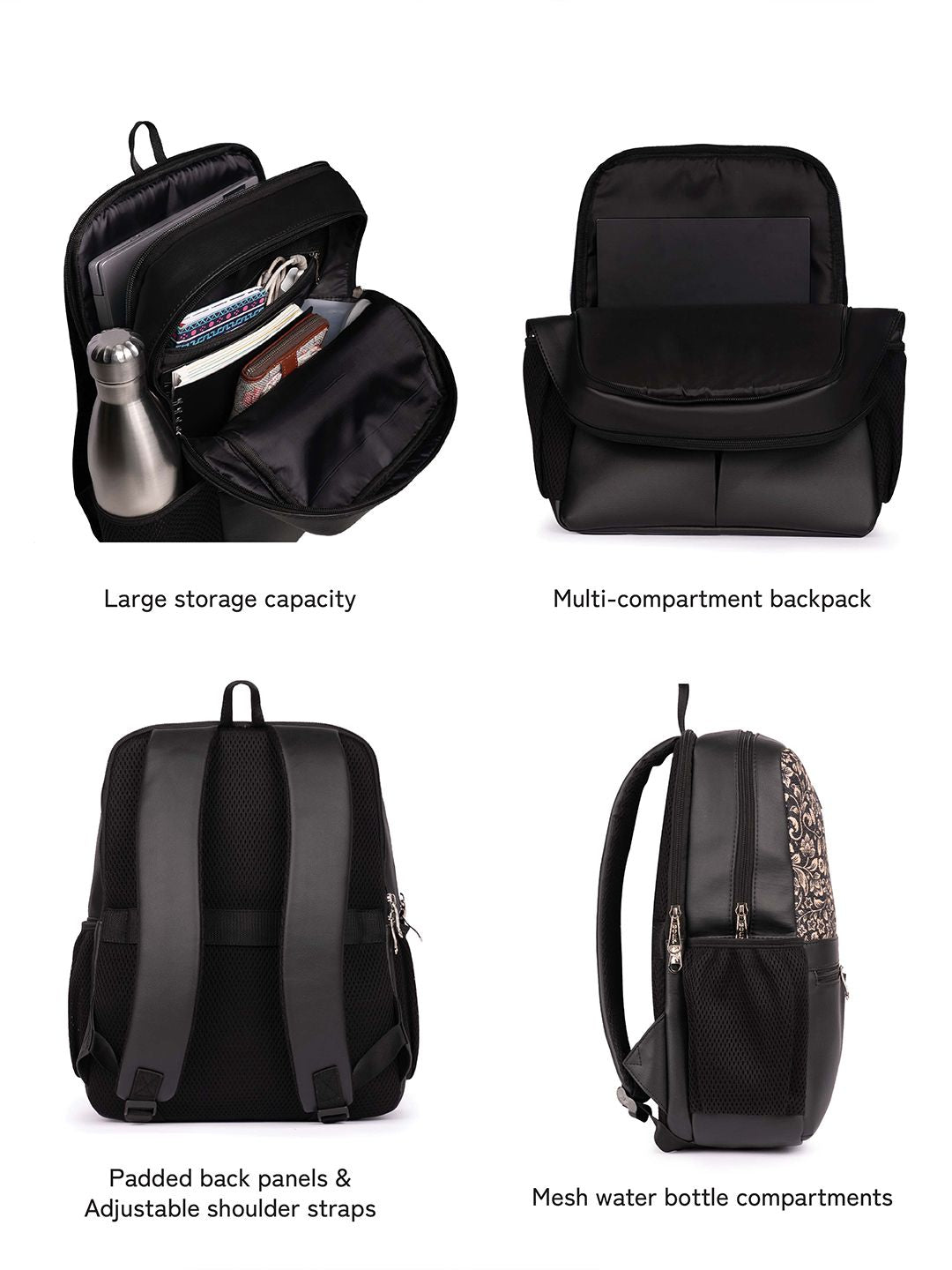 ZOUK Women Floral Printed Vegan Leather Backpack With Compression Straps-Up to 16 inch