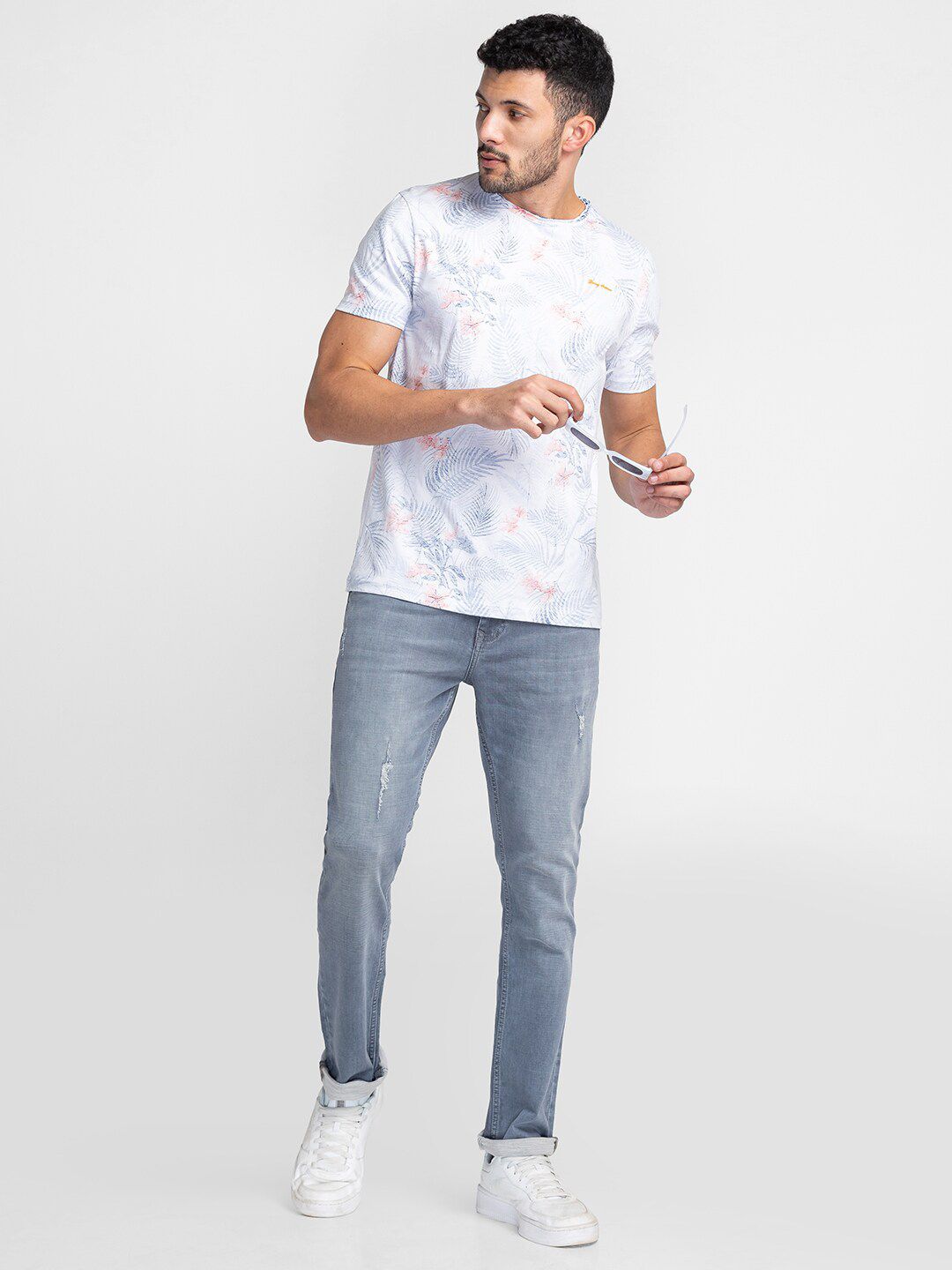 Being Human Tropical Printed Knitted Pure Cotton Casual T-shirt