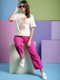 DressBerry Women Printed Drop-Shoulder Sleeves Pure Cotton T-shirt