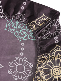 KLOTTHE Black Ethnic Motifs Printed 300TC Fitted Double King Bedsheet With 4 Pillow Cover