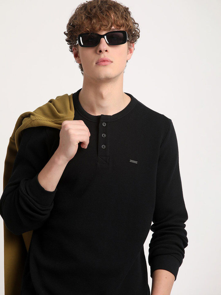 THE BEAR HOUSE Henley Neck Pure Cotton Slim Fit T-shirt