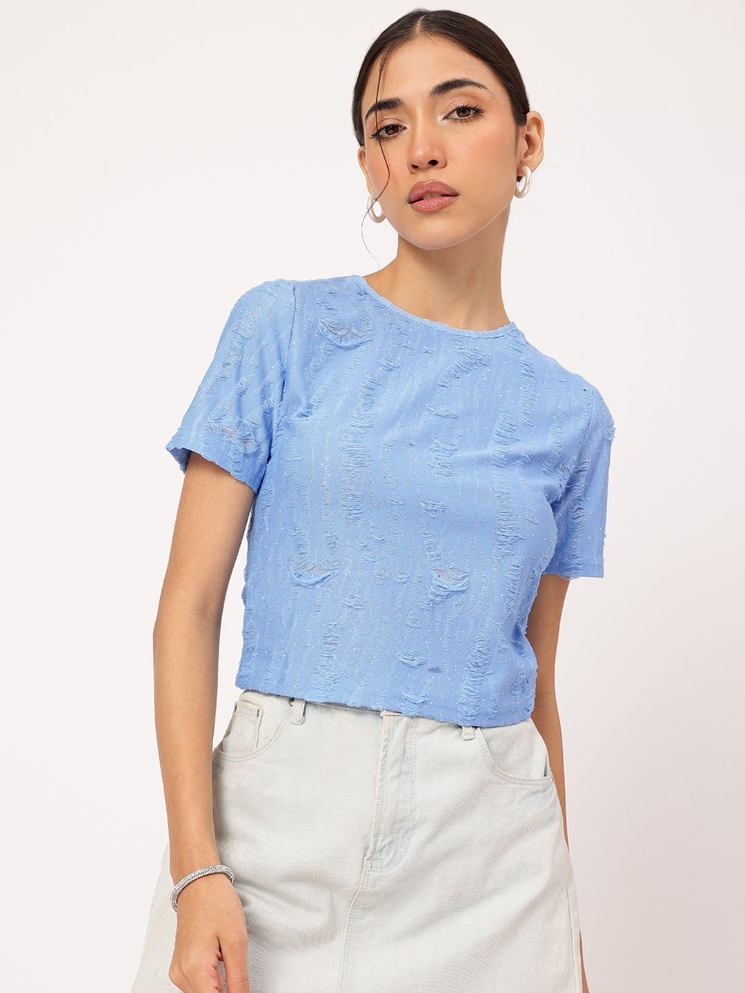 DressBerry Urban Serenity Frayed Studded Top