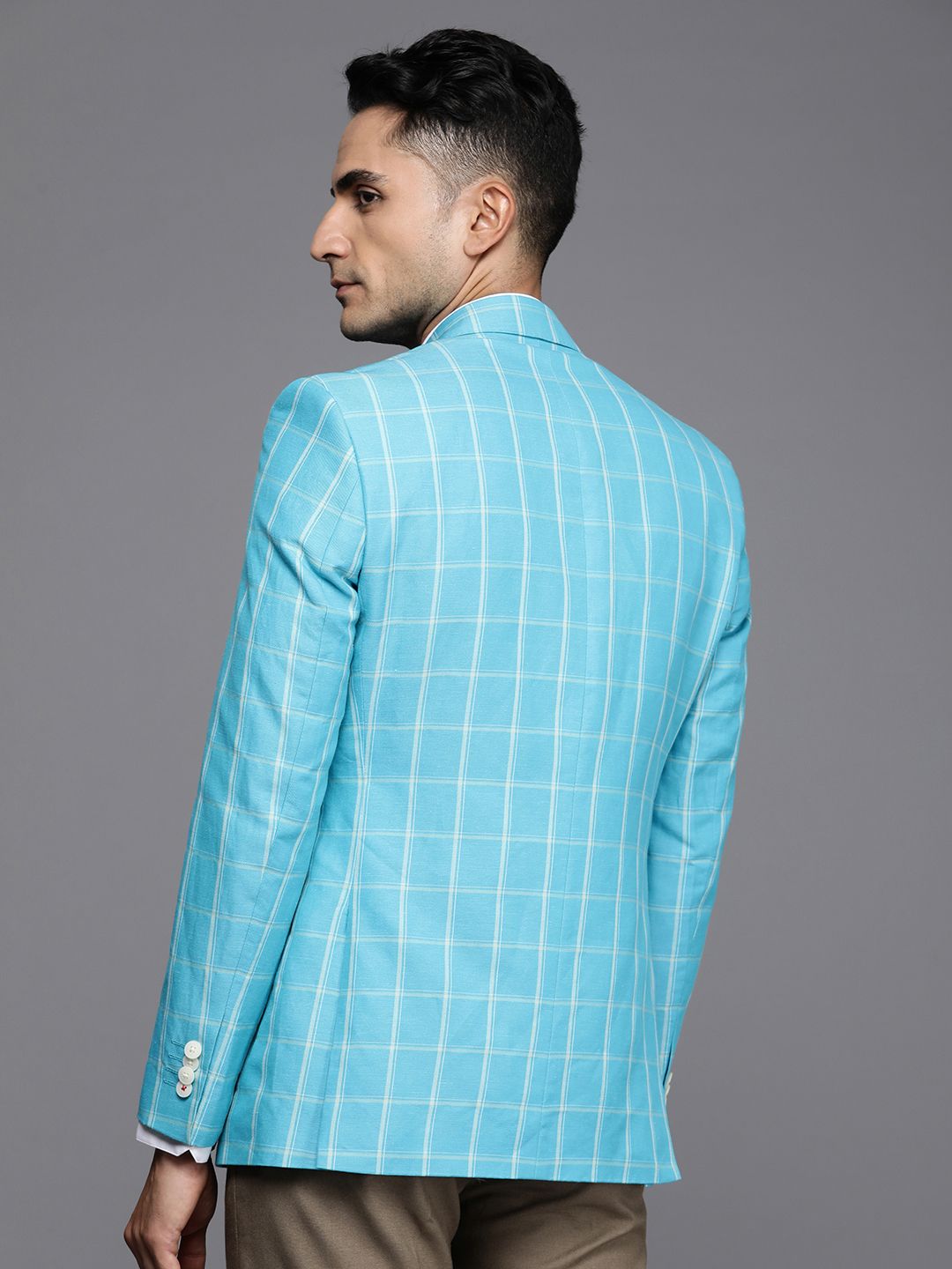 Raymond Linen Cotton Contemporary Fit Single-Breasted Checked Formal Blazers