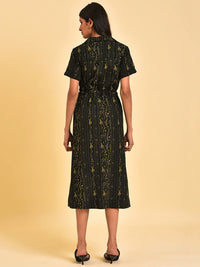 W Black Floral Printed Shirt Dress With Belt