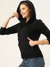 DressBerry Women Black Solid Hooded Sweatshirt