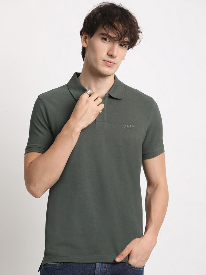 THE BEAR HOUSE Polo Collar Pure Cotton Slim Fit T-shirt